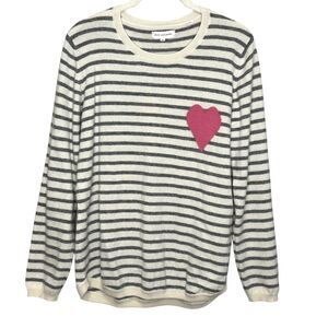 Chinti and Parker Sweater Womens Medium Gray White Stripe 100% Cashmere Heart